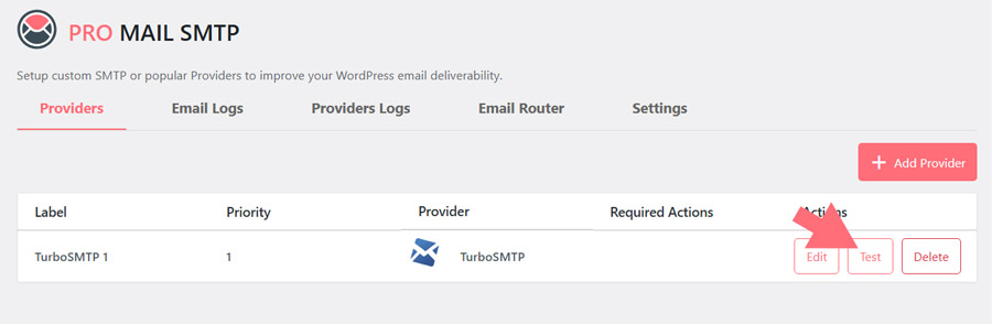 TurboSMTP for WordPress, test settings TurboSMTP for WordPress, test settings